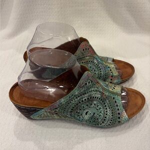 BoNaVi Multicolor Laser Cut Wedge Slip-on Sandals Size 41 Artsy Eclectic Hippie